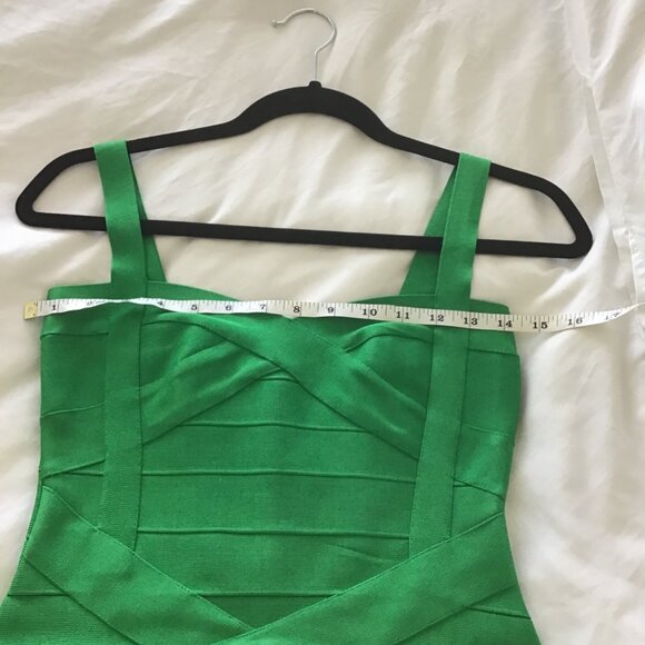 TOXIC ENVY BOUTIQUE-- WOMENS GREEN THICK STRETCHY MIDI BANDAGE DRESS SIZE LARGE - Picture 8 of 9
